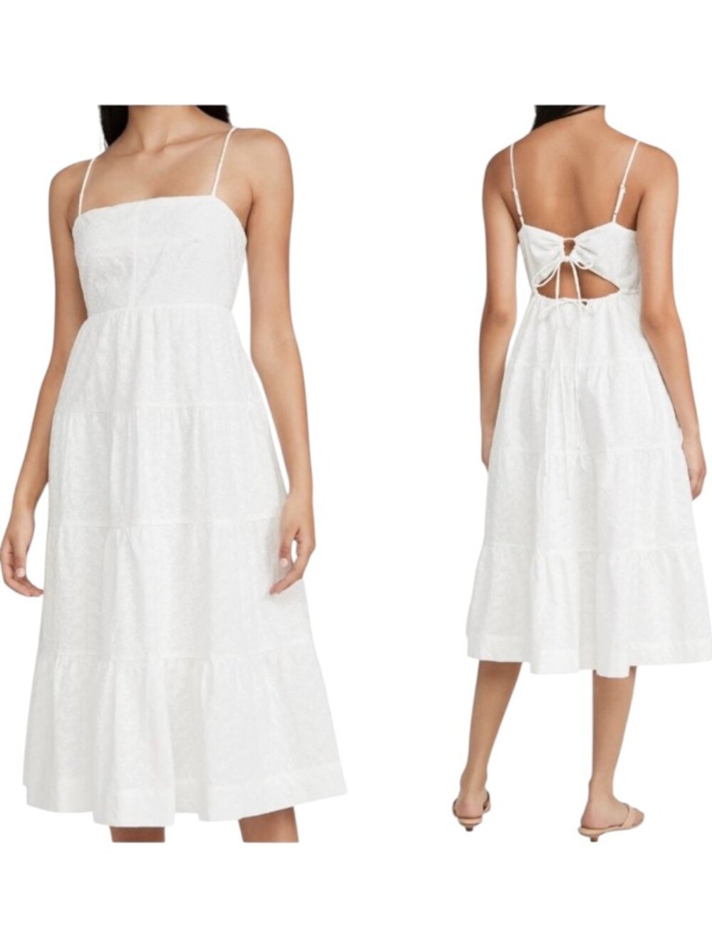 Line & Dot Charlotte Dress Women Large White NWT Eyelet Embroidered Midi Boho